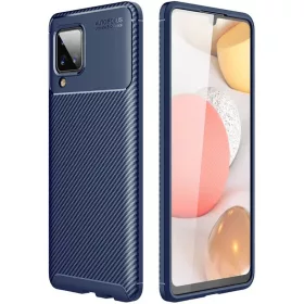 Samsung Galaxy A12 Armored szénszál mintájú TPU tok kék