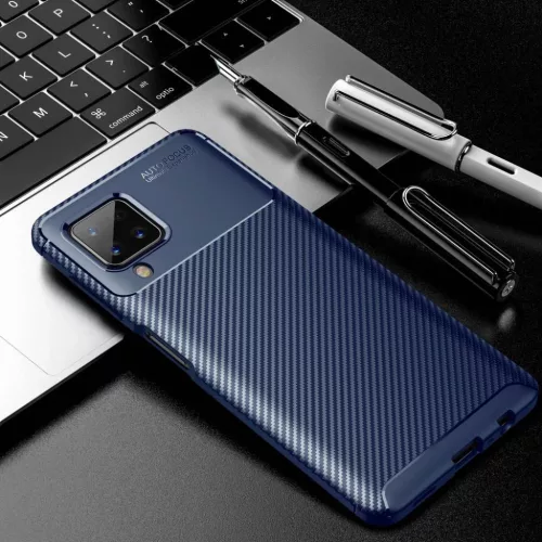 Samsung Galaxy A12 Armored szénszál mintájú TPU tok kék-5902429901997 3 kép