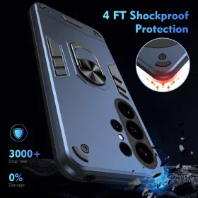 Samsung Galaxy S26 Ultra Ütésálló Fém Gyűrűs Telefon Tok (Kék)- 2 kép