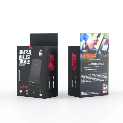 Maxlife MXWC-07 vezeték nélküli töltő 15W fekete-5906961999450 5 kép
