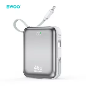   BWOO power bank P77 45W, 10000 mAh USB-C és Lightning kábellel, szürke