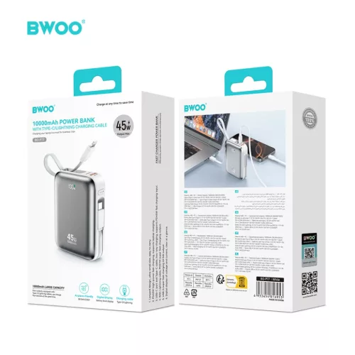 BWOO power bank P77 45W, 10000 mAh USB-C és Lightning kábellel, szü-6933654816953 3 kép
