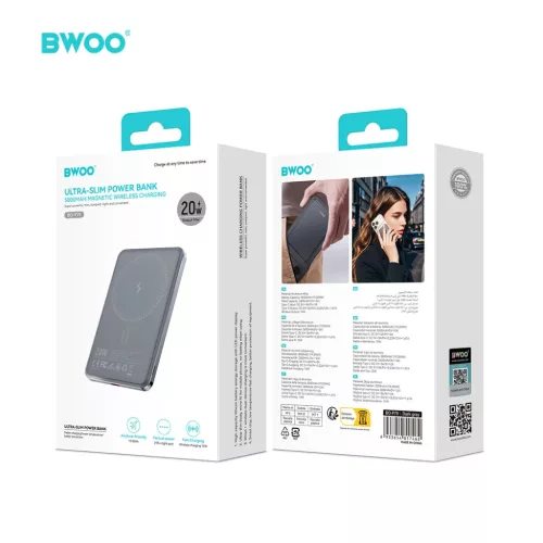 BWOO Ultra Slim Power Bank 5000mAh mágneses töltéssel P79 Szürke-6933654817486 3 kép