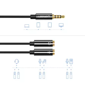 UGREEN 3.5mm audio és mikrofon jel elosztó adapter 20Cm fekete (AV14-6957303836208 2 kép
