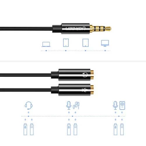UGREEN 3.5mm audio és mikrofon jel elosztó adapter 20Cm fekete (AV14-6957303836208 2 kép