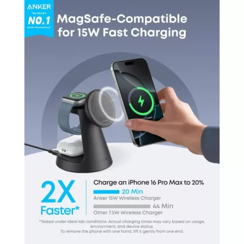 Anker MagGo 3in1 vezeték nélküli töltőállomás, 15W, 1.67A, feke-194644206765 5 kép