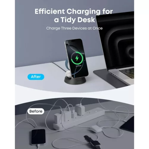 Anker MagGo 3in1 vezeték nélküli töltőállomás, 15W, 1.67A, feke-194644206765 8 kép