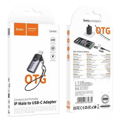 Hoco UA46A OTG Lightning - USB-C adapter 2A szürke-6942007675635 9 kép