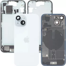   Akkumulátor hátlap középrésszel Apple iPhone 15-höz, Teljes alkatrészek, Kék, Leszerelt (A minőség)