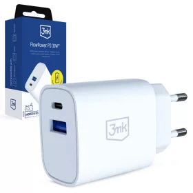 3mk - Fali töltő GaN - USB, Type-C 30W, PD 3.0, QC4 - Fehér-5903108750820 1 kép