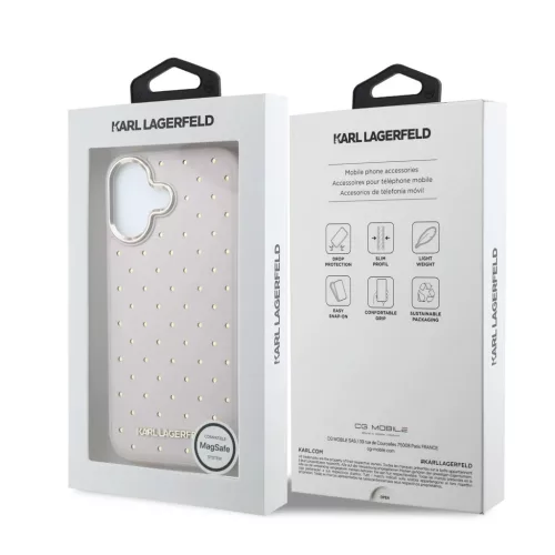  iPhone 17 Pink Karl Lagerfeld PU Perforated Gold Dots MagSafe tok-3666339625924 7 kép