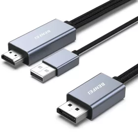   BENFEI HDMI–DisplayPort kábel 4K 60Hz / 2K 144Hz / 1080p 165Hz, egyirányú, 1,8 m, szürke