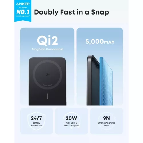 Powerbank Anker Nano, 5000mAh, 20W, PD + FQI, Fekete A1665H11-194644235475 5 kép