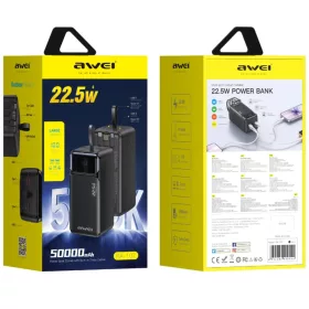 Awei PA-107 50000 mAh 22,5 W PD powerbank, fekete-6954284029544 2 kép