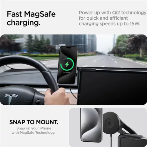 Spigen Tesla TapLock MagSafe autós tartó és töltő, fekete-8809971228176 6 kép