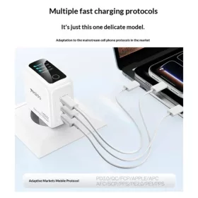 Yesido YC114 140 W-os GaN hálózati töltő TFT-kijelzővel, USB-vel -6942314418826 2 kép