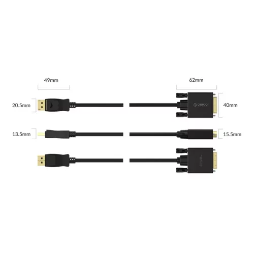 Orico XD-DTD DisplayPort–DVI 4K kábel, 2 m, fekete-6936761873154 5 kép