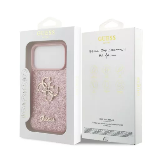  iPhone 18 Pro rózsaszín Guess PU Fixed Glitter 4G Metal Logo tok-3666339673550 7 kép