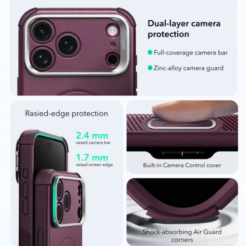 iPhone 18 Pro / iPhone 17 Pro matt mélybordó ESR Cyber Armor kitáma-4894240303924 7 kép