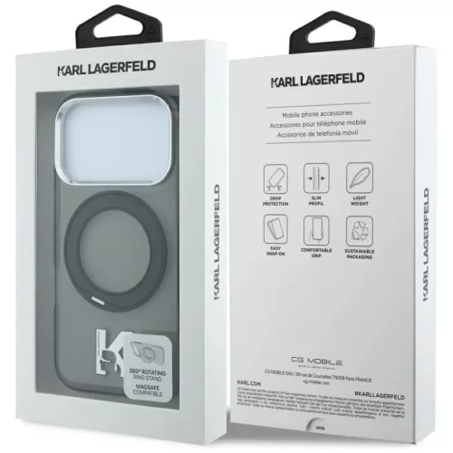 iPhone 18 Pro / 17 Pro fekete Karl Lagerfeld IML Ring Stand 360 Kameo-3666339661724 6 kép