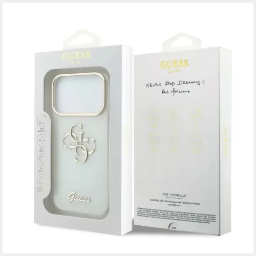  iPhone 18 Pro / iPhone 17 Pro fehér Guess HC IML 4G Script Metal tok-3666339655907 8 kép