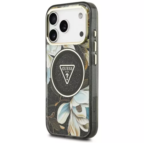  iPhone 18 Pro / 17 Pro fekete Guess IML Glitter Flowers Triangle MagS-3666339681289 2 kép