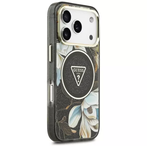  iPhone 18 Pro / 17 Pro fekete Guess IML Glitter Flowers Triangle MagS-3666339681289 4 kép