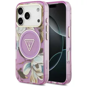    iPhone 18 Pro / 17 Pro lila Guess IML Glitter Flowers Triangle MagSafe tok