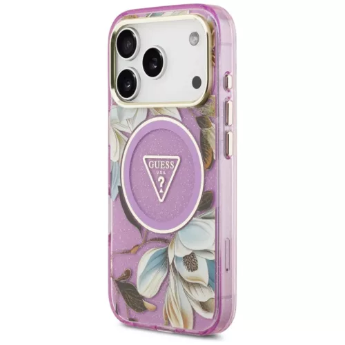  iPhone 18 Pro / 17 Pro lila Guess IML Glitter Flowers Triangle MagSaf-3666339681326 2 kép