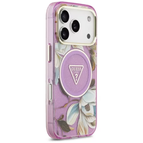  iPhone 18 Pro / 17 Pro lila Guess IML Glitter Flowers Triangle MagSaf-3666339681326 4 kép