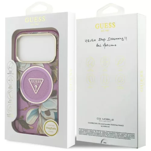  iPhone 18 Pro / 17 Pro lila Guess IML Glitter Flowers Triangle MagSaf-3666339681326 8 kép