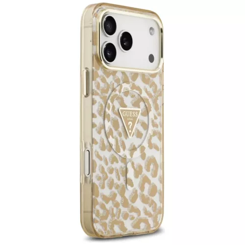  iPhone 18 Pro / iPhone 17 Pro barna Guess IML Leopard Glitter Triangl-3666339655341 4 kép