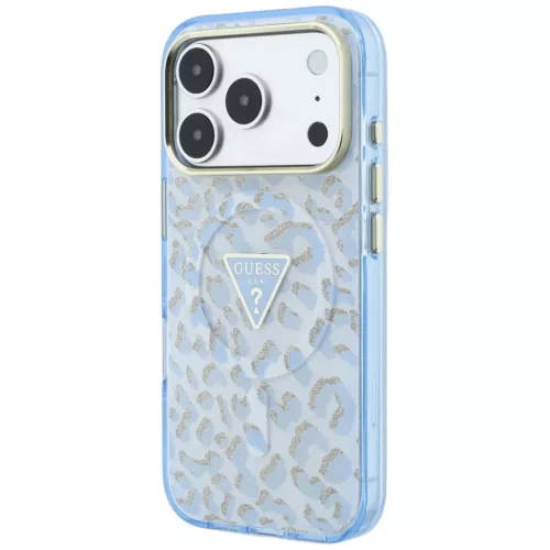  iPhone 18 Pro / 17 Pro kék Guess IML Leopard Glitter Triangle Logo M-3666339655389 2 kép