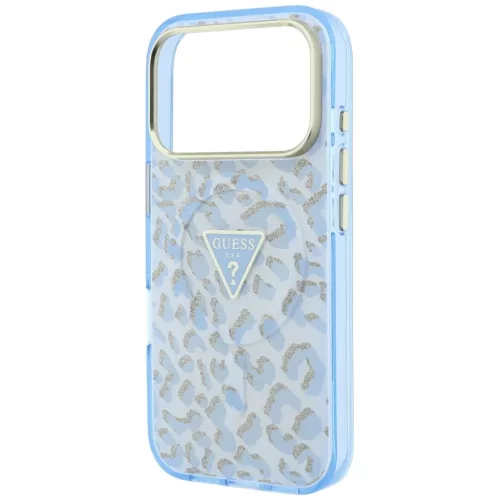  iPhone 18 Pro / 17 Pro kék Guess IML Leopard Glitter Triangle Logo M-3666339655389 6 kép