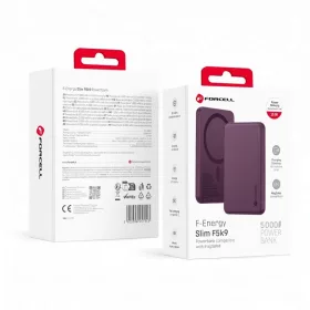   Forcell F-Energy Slim F5K9 MagSafe-kompatibilis vezeték nélküli külső akkumulátor 5000 mAh, cseresznyepiros powerbank