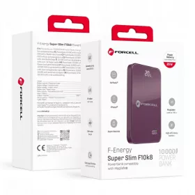   MagSafe-kompatibilis Forcell F-Energy SuperSlim F10K8 gyorstöltős külső akkumulátor 4.0 PD3.0 15 W 10000 mAh cseresznye powerbank
