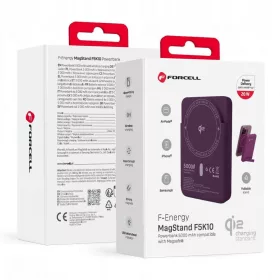   Forcell F-Energy MagStand Qi2 F5K10 MagSafe-kompatibilis mágneses powerbank, 5000 mAh, cseresznye powerbank