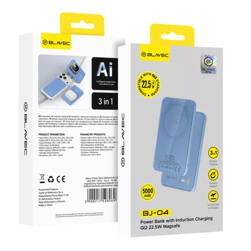 Blavec BJ-04 Ultra Slim 5000 mAh mágneses MagSafe 3 az 1-ben külső -5900217508069 2 kép