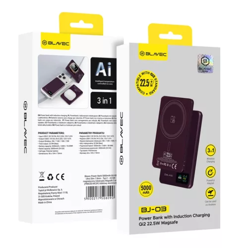 Blavec BJ-03 Ultra Slim 5000 mAh mágneses MagSafe 3 az 1-ben külső -5900217508090 4 kép