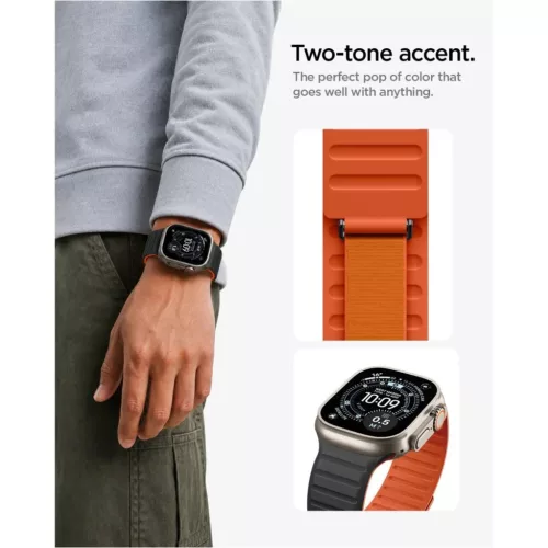 Spigen Athlex Air M szilikon óraszíj Apple Watchhoz, fekete/narancss-8800337246674 9 kép
