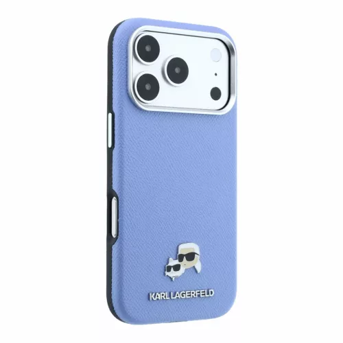  iPhone 18 Pro kék Karl Lagerfeld PU Grained Semi Wrap K&CH Heads Mag-3666339659448 4 kép