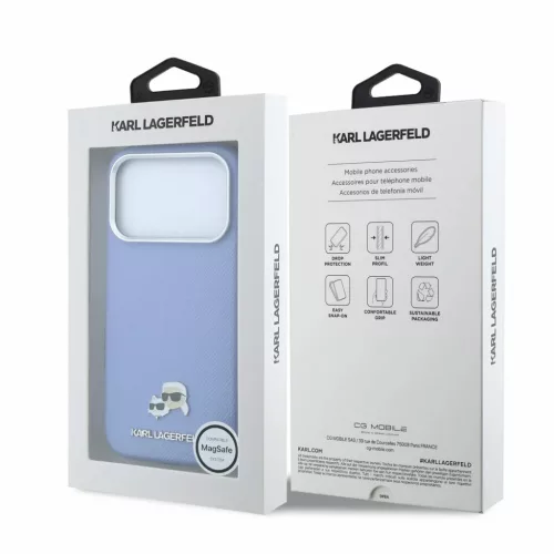  iPhone 18 Pro kék Karl Lagerfeld PU Grained Semi Wrap K&CH Heads Mag-3666339659448 7 kép