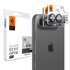    iPhone Duo Fekete Spigen Glass tR EZ Fit Optik Pro kameralencse-védő edzett üveg, 2 db