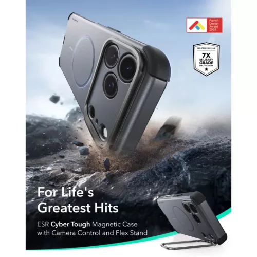  Apple iPhone 17 Pro Max / 18 Pro Max szürke ESR Cyber Tough Kickstan-4894240307953 2 kép