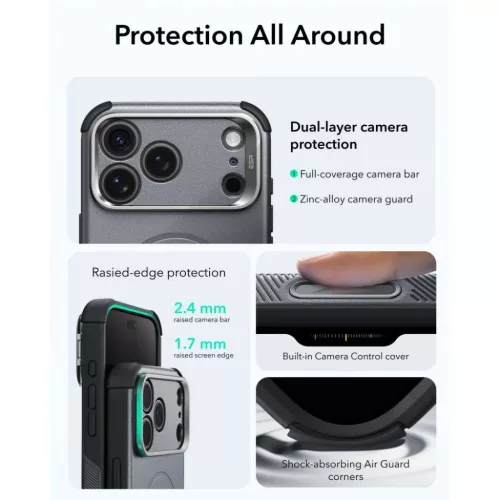  Apple iPhone 17 Pro Max / 18 Pro Max szürke ESR Cyber Tough Kickstan-4894240307953 5 kép