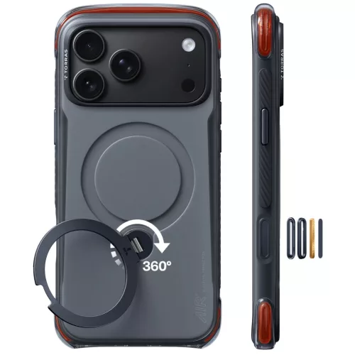 iPhone 18 Pro Obszidiánmag fekete Torras Ostand Q3 Air Pro tok-6942765591918 3 kép