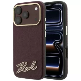   iPhone 18 Pro Max / 17 Pro Max bordó Karl Lagerfeld Grained with Resin Signature Logo MagSafe tok