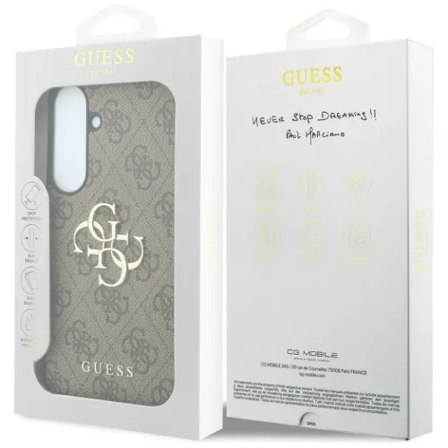 Guess Leather 4G fém logós hátlap tok Samsung Galaxy S26 FE, barna-3666339686307 8 kép