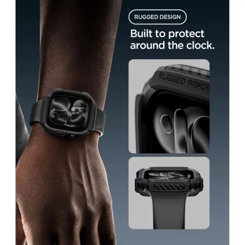  Apple Watch 12 (42 mm) matt fekete Spigen Rugged Armor védőtok-8800337250053 5 kép