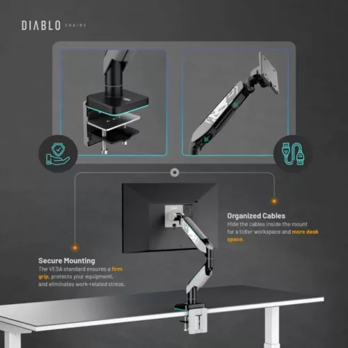Diablo RGB X-Arm LED RGB asztali monitortartó kar 17"–49", szürke--5904405579855 4 kép
